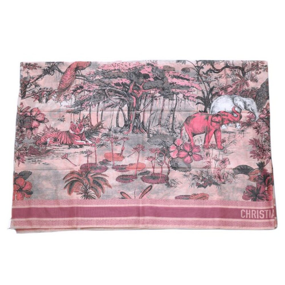 Dior Scarf Shawl Large Elephant Tiger Flower Pink - Picture 3 of 9